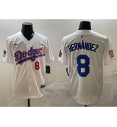 Men Los Angeles Dodgers 8 Enrique Hernandez White With American Flag Patch Limited Stitched Baseball Jersey