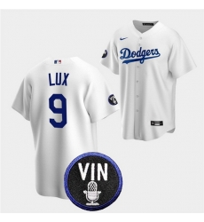 Men Los Angeles Dodgers 9 Gavin Lux 2022 White Vin Scully Patch Cool Base Stitched Baseball Jersey Men Los Angeles Dodgers 9 Gavin Lux 2022 White Vin Scully Patch Cool Base Stitched Baseball Jersey