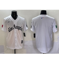 Men Los Angeles Dodgers Blank White Mexico 2025 LA Gothic Style With Fernando Patch Vapor Premier Limited Stitched Baseball Jersey Men Los Angeles Dodgers Blank White Mexico 2025 LA Gothic Style With Fernando Patch Vapor Premier Limited Stitched Baseball Jersey