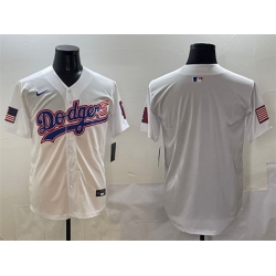 Men Los Angeles Dodgers Blank White With American Flag Patch Limited Stitched Baseball Jersey