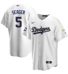 Men Los Angeles Dodgers Corey Seager 5 Championship Gold Trim White Limited All Stitched Cool Base Jersey Men Los Angeles Dodgers Corey Seager 5 Championship Gold Trim White Limited All Stitched Cool Base Jersey