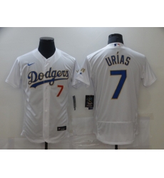 Men Los Angeles Dodgers Julio Urias 7 Championship Gold Trim White Limited All Stitched Flex Base Jersey Men Los Angeles Dodgers Julio Urias 7 Championship Gold Trim White Limited All Stitched Flex Base Jersey