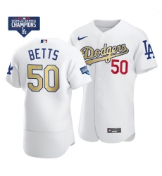 Men Los Angeles Dodgers Mookie Betts 50 Gold Program White Flex Base Stitched Jersey Men Los Angeles Dodgers Mookie Betts 50 Gold Program White Flex Base Stitched Jersey
