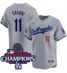 Men Los Angeles Dodgers Roki Sasaki #11 Gray Flex Base Stitched Champions Jersey Men Los Angeles Dodgers Roki Sasaki #11 Gray Flex Base Stitched Champions Jersey