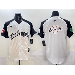 Men Los Angeles Dodgers Team Big Logo White Black Mexico 2025 LA Gothic Style With Fernando Patch Vapor Premier Limited Stitched Baseball Jersey 2