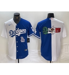 Men Los Angeles Dodgers Team Big Logo White Blue Split Cool Base Stitched Baseball Jersey 5 Men Los Angeles Dodgers Team Big Logo White Blue Split Cool Base Stitched Baseball Jersey 5