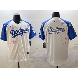 Men Los Angeles Dodgers Team Big Logo White Royal 2025 Tokyo Series Limited Stitched Baseball Jersey 002
