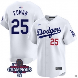 Men Los Angeles Dodgers Tommy Edman 25 White Flex Base 2024 Champion Stitched MLB Jersey