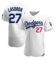 Men Los Angeles Dodgers Tommy Lasorda 27 White Flex Base Jersey Men Los Angeles Dodgers Tommy Lasorda 27 White Flex Base Jersey