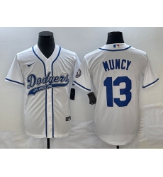 Men's Los Angeles Dodgers #13 Max Muncy White With Patch Cool Base Stitched Baseball Jersey1 Men's Los Angeles Dodgers #13 Max Muncy White With Patch Cool Base Stitched Baseball Jersey1