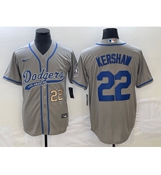 Men's Los Angeles Dodgers #22 Clayton Kershaw Number Grey Cool Base Stitched Baseball Jersey Men's Los Angeles Dodgers #22 Clayton Kershaw Number Grey Cool Base Stitched Baseball Jersey
