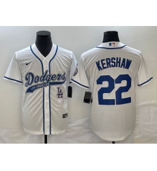 Men's Los Angeles Dodgers #22 Clayton Kershaw White Cool Base Stitched Baseball Jersey Men's Los Angeles Dodgers #22 Clayton Kershaw White Cool Base Stitched Baseball Jersey