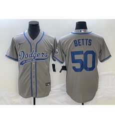 Men's Los Angeles Dodgers #50 Mookie Betts Grey With Patch Cool Base Stitched Baseball Jersey1 Men's Los Angeles Dodgers #50 Mookie Betts Grey With Patch Cool Base Stitched Baseball Jersey1