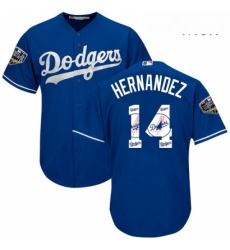 Mens Majestic Los Angeles Dodgers 14 Enrique Hernandez Authentic Royal Blue Team Logo Fashion Cool Base 2018 World Series MLB Jerse Mens Majestic Los Angeles Dodgers 14 Enrique Hernandez Authentic Royal Blue Team Logo Fashion Cool Base 2018 World Series MLB Jerse