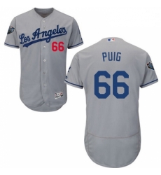 Mens Majestic Los Angeles Dodgers 66 Yasiel Puig Grey Road Flex Base Authentic Collection 2018 World Series Jersey Mens Majestic Los Angeles Dodgers 66 Yasiel Puig Grey Road Flex Base Authentic Collection 2018 World Series Jersey