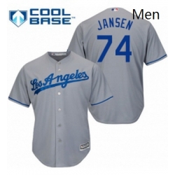 Mens Majestic Los Angeles Dodgers 74 Kenley Jansen Replica Grey Road Cool Base MLB Jersey