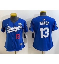 Women Los Angeles Dodgers 13 Max Muncy Royal 2024 World Series With No 34 Patch Alternate Limited Stitched Baseball Jersey Women Los Angeles Dodgers 13 Max Muncy Royal 2024 World Series With No 34 Patch Alternate Limited Stitched Baseball Jersey