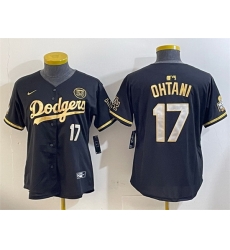 Women Los Angeles Dodgers 17 Shohei Ohtani Black Gold 2024 World Series With Fernando Memorial Patch Limited Stitched Baseball Jersey 1 Women Los Angeles Dodgers 17 Shohei Ohtani Black Gold 2024 World Series With Fernando Memorial Patch Limited Stitched Baseball Jersey 1