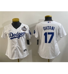 Women Los Angeles Dodgers 17 Shohei Ohtani White 2024 World Series Cool Base Stitched Baseball Jersey Women Los Angeles Dodgers 17 Shohei Ohtani White 2024 World Series Cool Base Stitched Baseball Jersey