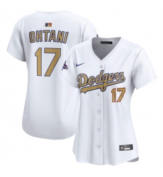 Women Los Angeles Dodgers 17 Shohei Ohtani White 2025 Gold Collection Limited Stitched Baseball Jersey
