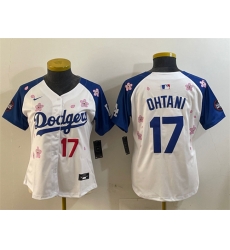 Women Los Angeles Dodgers 17 Shohei Ohtani White Royal 2025 Tokyo Series Limited Stitched Baseball Jersey