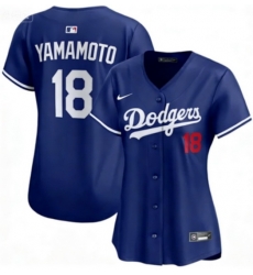Women Los Angeles Dodgers 18 Yoshinobu Yamamoto Blue Flex Base Stitched Jersey