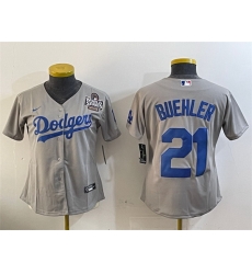 Women Los Angeles Dodgers 21 Walker Buehler Grey 2024 World Series Cool Base Stitched Baseball Jersey Women Los Angeles Dodgers 21 Walker Buehler Grey 2024 World Series Cool Base Stitched Baseball Jersey