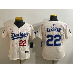 Women Los Angeles Dodgers 22 Clayton Kershaw Cream 2025 Tokyo Series Limited Stitched Baseball Jersey