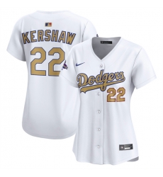 Women Los Angeles Dodgers 22 Clayton Kershaw White 2025 Gold Collection Limited Stitched Baseball Jersey Women Los Angeles Dodgers 22 Clayton Kershaw White 2025 Gold Collection Limited Stitched Baseball Jersey