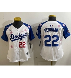 Women Los Angeles Dodgers 22 Clayton Kershaw White Royal 2025 Tokyo Series Limited Stitched Baseball Jersey Women Los Angeles Dodgers 22 Clayton Kershaw White Royal 2025 Tokyo Series Limited Stitched Baseball Jersey