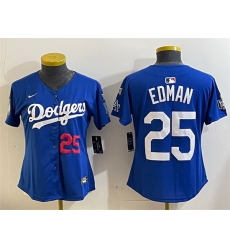 Women Los Angeles Dodgers 25 Tommy Edman Royal 2024 World Series With Fernando Memorial Patch Alternate Limited Stitched Baseball Jersey Women Los Angeles Dodgers 25 Tommy Edman Royal 2024 World Series With Fernando Memorial Patch Alternate Limited Stitched Baseball Jersey