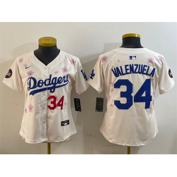Women Los Angeles Dodgers 34 Fernando Valenzuela Cream 2025 Tokyo Series Limited Stitched Baseball Jersey