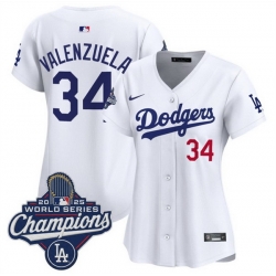 Women Los Angeles Dodgers 34 Fernando Valenzuela White 2025 World Series Champions Home Cool Base Stitched Baseball Jersey 