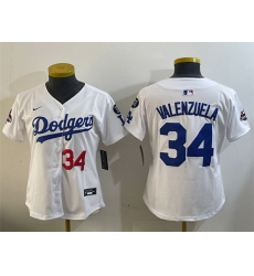 Women Los Angeles Dodgers 34 Toro Valenzuela White 2024 World Series Champions With Fernando Memorial Patch Home Limited Stitched Baseball Jersey 28Run Sma Women Los Angeles Dodgers 34 Toro Valenzuela White 2024 World Series Champions With Fernando Memorial Patch Home Limited Stitched Baseball Jersey 28Run Sma