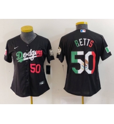 Women Los Angeles Dodgers 50 Mookie Betts Black Mexico Stitched Jersey 2 Women Los Angeles Dodgers 50 Mookie Betts Black Mexico Stitched Jersey 2