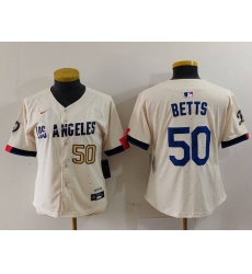 Women Los Angeles Dodgers 50 Mookie Betts Cream Stitched Jersey 3 Women Los Angeles Dodgers 50 Mookie Betts Cream Stitched Jersey 3