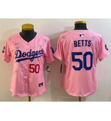 Women Los Angeles Dodgers 50 Mookie Betts Pink 2025 Tokyo Series Limited Stitched Baseball Jersey Women Los Angeles Dodgers 50 Mookie Betts Pink 2025 Tokyo Series Limited Stitched Baseball Jersey