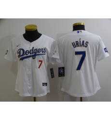 Women Los Angeles Dodgers Julio Urias 7 Championship Gold Trim White Limited All Stitched Flex Base Jersey Women Los Angeles Dodgers Julio Urias 7 Championship Gold Trim White Limited All Stitched Flex Base Jersey