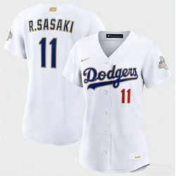 Women Los Angeles Dodgers Roki Sasaki Nike White 2026 Gold Collection Stadium Jersey