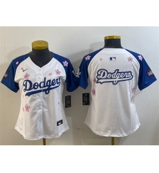 Women Los Angeles Dodgers Team Big Logo White Royal 2025 Tokyo Series Limited Stitched Baseball Jersey 001
