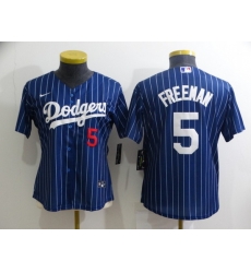Women's Los Angeles Dodgers #5 Freddie Freeman Navy Blue Pinstripe Stitched MLB Cool Base Nike Jersey Women's Los Angeles Dodgers #5 Freddie Freeman Navy Blue Pinstripe Stitched MLB Cool Base Nike Jersey