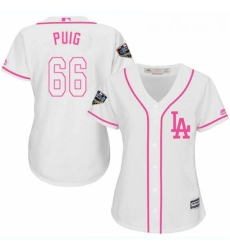 Womens Majestic Los Angeles Dodgers 66 Yasiel Puig Authentic White Fashion Cool Base 2018 World Series MLB Jersey Womens Majestic Los Angeles Dodgers 66 Yasiel Puig Authentic White Fashion Cool Base 2018 World Series MLB Jersey