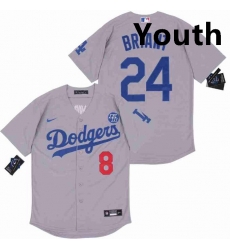 Youth Dodgers Front 8 Back 24 Kobe Bryant Grey Cool Base Stitched MLB Jersey Youth Dodgers Front 8 Back 24 Kobe Bryant Grey Cool Base Stitched MLB Jersey
