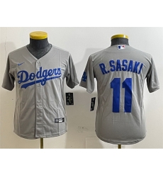 Youth Los Angeles Dodgers 11 Roki Sasaki Grey Cool Base Stitched Baseball Jersey 1 Youth Los Angeles Dodgers 11 Roki Sasaki Grey Cool Base Stitched Baseball Jersey 1