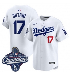 Youth Los Angeles Dodgers 17 Shohei Ohtani White 2025 World Series Champions Patch Home Limited Stitched Baseball Jersey