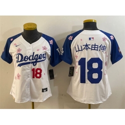 Youth Los Angeles Dodgers 18  Yoshinobu Yamamoto White Royal 2025 Tokyo Series Limited Stitched Baseball Jersey