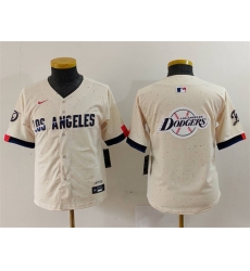 Youth Los Angeles Dodgers Team Big Logo Cream 2024 City Connect Limited Stitched Baseball Jersey 3 Youth Los Angeles Dodgers Team Big Logo Cream 2024 City Connect Limited Stitched Baseball Jersey 3