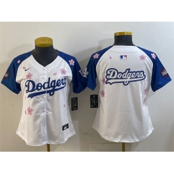 Youth Los Angeles Dodgers Team Big Logo White Royal 2025 Tokyo Series Limited Stitched Baseball Jersey 001