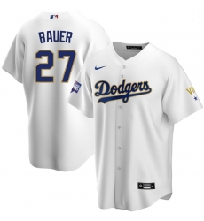 Youth Los Angeles Dodgers Trevor Bauer 27 Championship Gold Trim White Limited All Stitched Cool Base Jersey Youth Los Angeles Dodgers Trevor Bauer 27 Championship Gold Trim White Limited All Stitched Cool Base Jersey