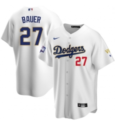 Youth Los Angeles Dodgers Trevor Bauer 27 Championship Gold Trim White Limited All Stitched Flex Base Jersey Youth Los Angeles Dodgers Trevor Bauer 27 Championship Gold Trim White Limited All Stitched Flex Base Jersey
